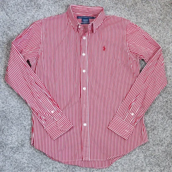 Ralph Lauren Red and White Striped Button-Down Shirt SLIM FIT - Picture 10 of 13